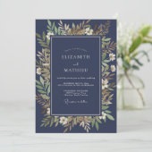 Mitternachts-Olivenblüten-Hochzeit Einladung (Stehend Vorderseite)