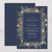 Mitternachts-Olivenblüten-Hochzeit Einladung (Vorne/Hinten)