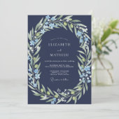 Mitternachts-Olivenzweig-Sage-Hochzeit Einladung (Stehend Vorderseite)