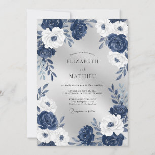 Mitternachts-Perlen-Weiß-Blüten-Hochzeit Einladung