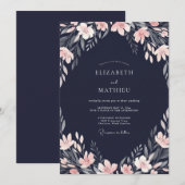 Mitternachts-Pfirsich-gemalte Hochzeit Einladung (Vorne/Hinten)
