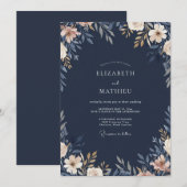 Mitternachts-Pfirsichblatt-Hochzeit Einladung (Vorne/Hinten)