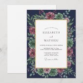 Mitternachts-Pflaume-Laub-Eukalyptus-Hochzeit Einladung (Vorne/Hinten)