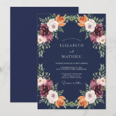 Mitternachts-Pflaume-Petal-Hochzeit Einladung (Vorne/Hinten)