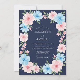 Mitternachts-Pink-Azure-Wildblumen-Hochzeit Einladung