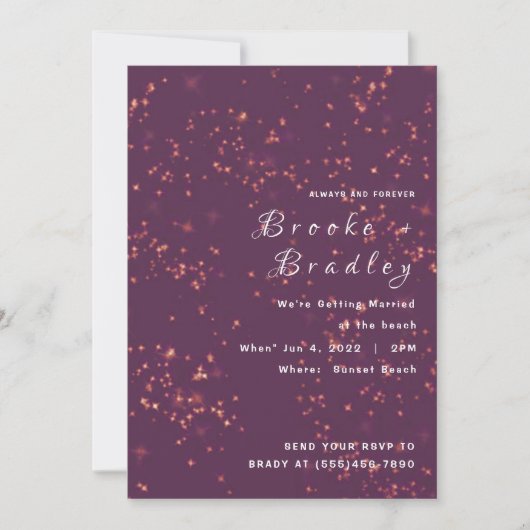 Mitternachts-Purple-Sparkle-Hochzeit Einladung (Vorderseite)