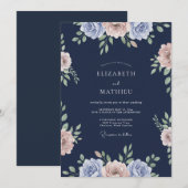 Mitternachts-Ranunculus-Eukalyptus-Hochzeit Einladung (Vorne/Hinten)