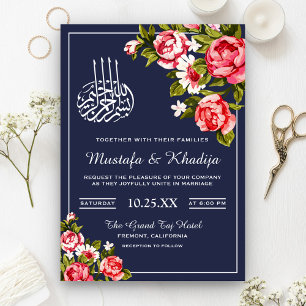 Mitternachts romantische Blumen-Islam-Hochzeit für Einladung