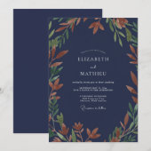 Mitternachts-Rost-Laub-Eukalyptus-Hochzeit Einladung (Vorne/Hinten)