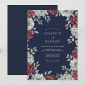 Mitternachts-Rubin-Rosen-Hochzeit Einladung (Vorne/Hinten)