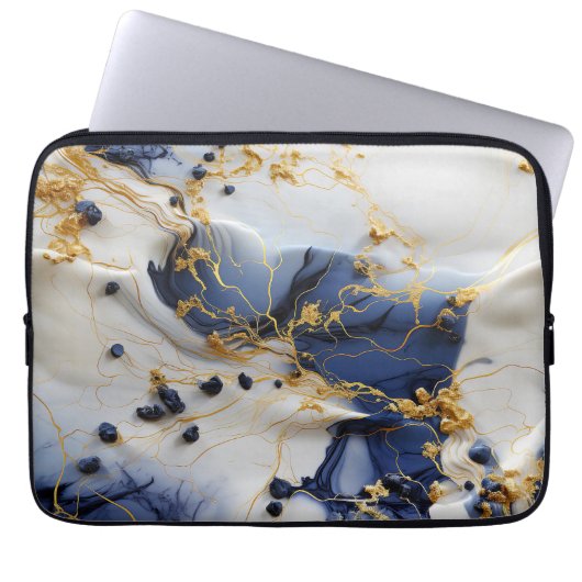 Mitternachts Saphir-Marmor mit Goldfäden Laptopschutzhülle (Vorderseite)
