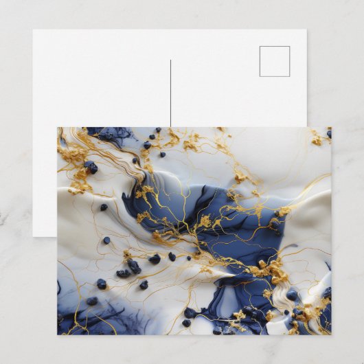 Mitternachts Saphir Marmor mit Goldfäden Postkarte (Vorne/Hinten)