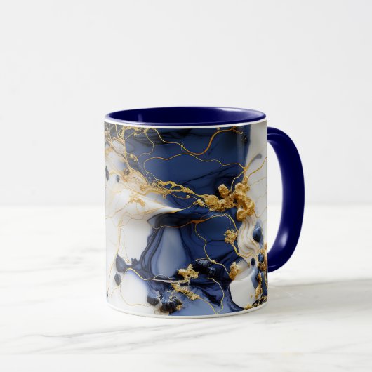 Mitternachts Saphir-Marmor mit Goldfäden Tasse (VorderseiteRechts)