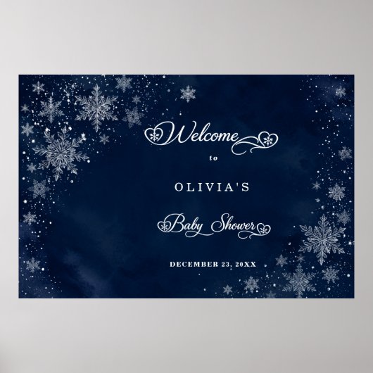Mitternachts-Schneeflocken Willkommen Baby Shower Poster (Vorne)