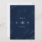 Mitternachts-Schneeflocken Winter-Hochzeitsprobe Einladung (Rückseite)