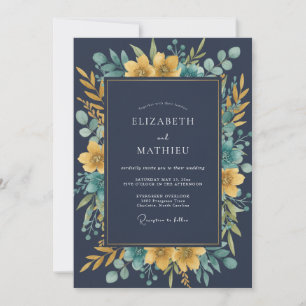 Mitternachts-Senf-Eukalyptus-Hochzeit Einladung