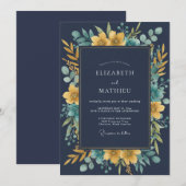 Mitternachts-Senf-Eukalyptus-Hochzeit Einladung (Vorne/Hinten)