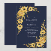 Mitternachts-Senf-Gemalte Hochzeit Einladung (Vorne/Hinten)