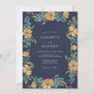 Mitternachts-Senf-Laub-Eukalyptus-Hochzeit Einladung