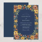 Mitternachts-Senf-Wildblumen-Hochzeit Einladung (Vorne/Hinten)