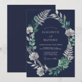 Mitternachts-Silberblatt-Hochzeit Einladung (Vorne/Hinten)