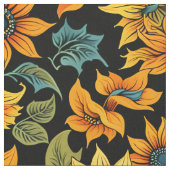 Mitternachts-Sonnenblumen-Musterstoff | Goldene Bl Stoff (Nahaufnahme)