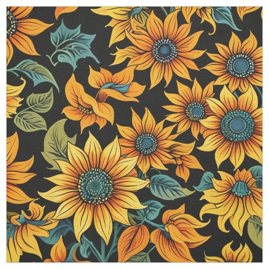 Mitternachts-Sonnenblumen-Musterstoff | Goldene Bl Stoff (Muster)