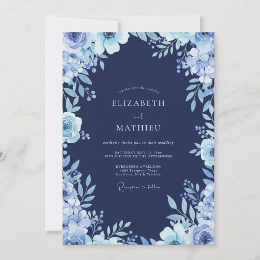 Mitternachts-Stahlblüten-Hochzeit Einladung (Vorderseite)