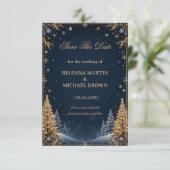 Mitternachts-Sternenlicht-Wald-Eleganz im Winter Save The Date (Stehend Vorderseite)
