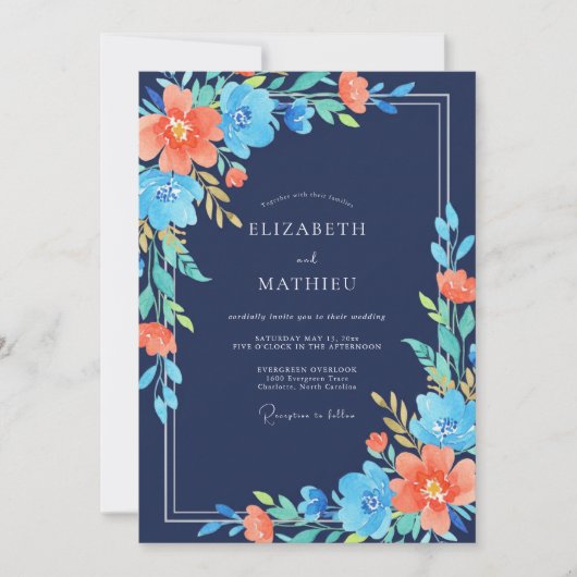 Mitternachts-Tangerine-Hochzeit bemalt Einladung (Vorderseite)