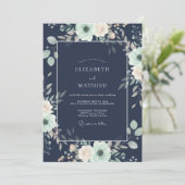 Mitternachts-Teal-Eukalyptus-Hochzeit Einladung (Stehend Vorderseite)