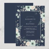Mitternachts-Teal-Eukalyptus-Hochzeit Einladung (Vorne/Hinten)