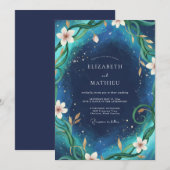 Mitternachts-Teal-Reben-Hochzeit Einladung (Vorne/Hinten)