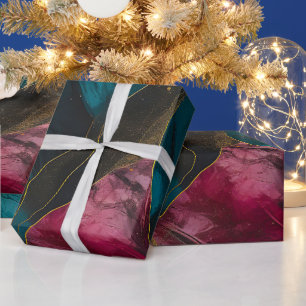 Mitternachts-Teal- und Goldmarmor-Fusion Geschenkpapier