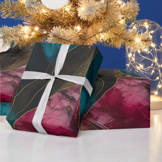 Mitternachts-Teal- und Goldmarmor-Fusion Geschenkpapier (Feiertage)