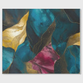 Mitternachts-Teal- und Goldmarmor-Fusion Geschenkpapier (Flach)