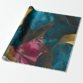 Mitternachts-Teal- und Goldmarmor-Fusion Geschenkpapier (Ungerollt)