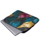 Mitternachts-Teal- und Goldmarmor-Fusion Laptopschutzhülle (Vorne Knopf)