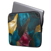 Mitternachts-Teal- und Goldmarmor-Fusion Laptopschutzhülle (Vorderseite Links)