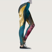 Mitternachts Teal- und Goldmarmor-Fusion Leggings (Rechts)