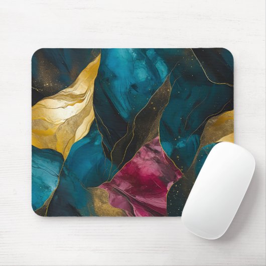 Mitternachts-Teal- und Goldmarmor-Fusion Mousepad (Mit Mouse)