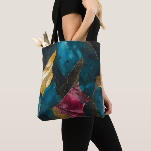 Mitternachts-Teal- und Goldmarmor-Fusion Tasche (Von Nahem)