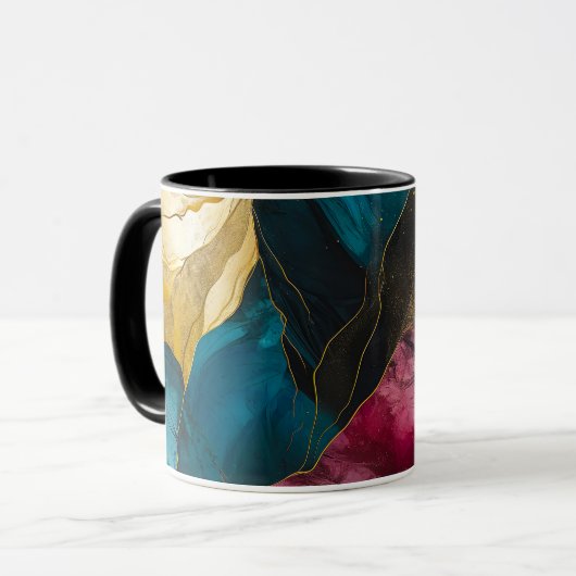 Mitternachts-Teal- und Goldmarmor-Fusion Tasse (Vorderseite Links)