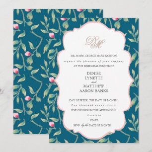 Mitternachts Teal und Gossamer Pink Probedinner Einladung