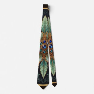 Mitternachts-Teal- und Saphir-Botanik-Seidentie Krawatte