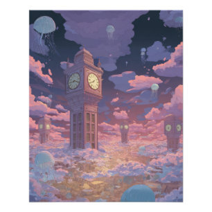 Mitternachts-Turm-Glanz Fantasie-Traumlandschaft Poster