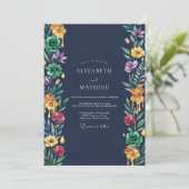Mitternachts-Vibrant-Bloom-Hochzeit Einladung (Stehend Vorderseite)