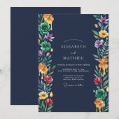 Mitternachts-Vibrant-Bloom-Hochzeit Einladung (Vorne/Hinten)