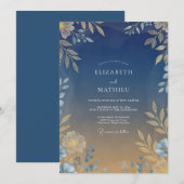 Mitternachts-Warmgold-Blatt-Hochzeit Einladung (Vorne/Hinten)
