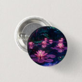 Mitternachts-Zen-Natur Rosa Lotus-Teich Button (Vorne & Hinten)